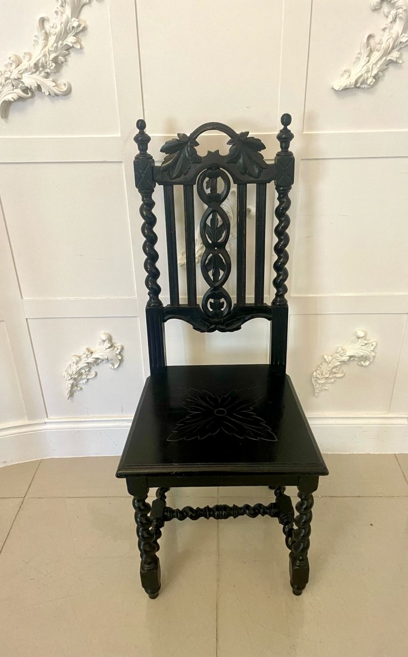 Pair of Antique Victorian Quality Carved Ebonised Oak Side Chairs - Image 9